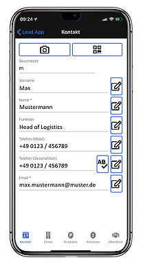 Kontakt bearbeiten-Screenshot in der Membrain Lead App im iPhone