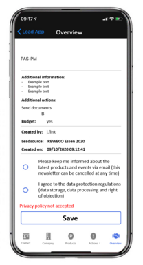 Overview-screen on Membrain Lead App on iPhone