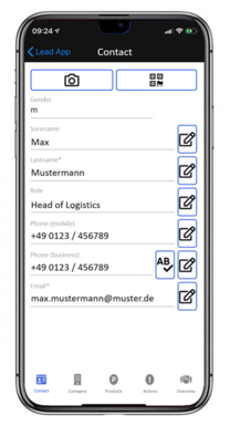 Edit contact-screen on Membrain Lead App on iPhone